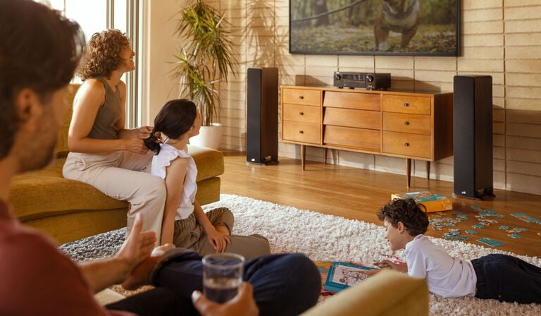Sound bar and Subwoofer in a living room.