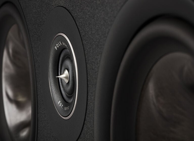 Close up of the drivers on a center channel speaker