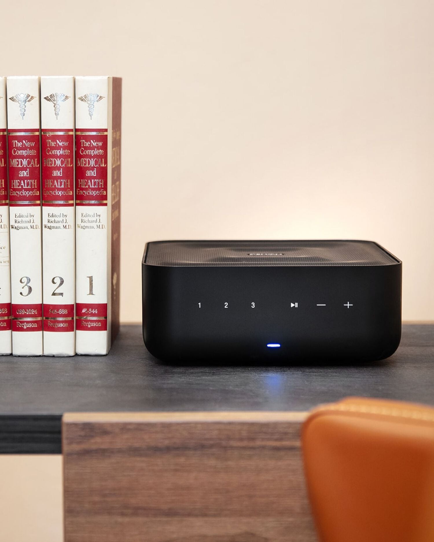 An amplifier on a shelf