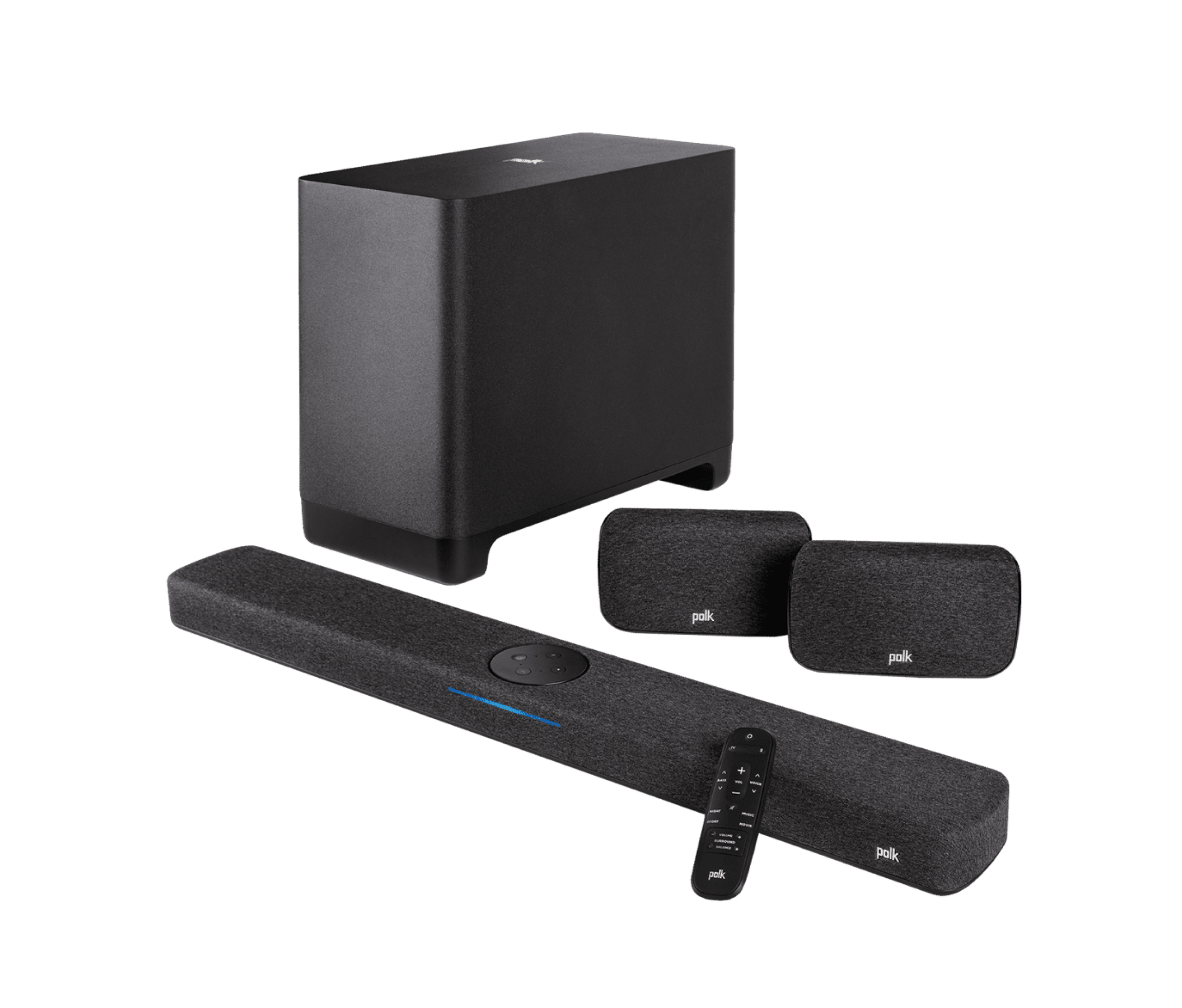 Surround sound system with subwoofer top
