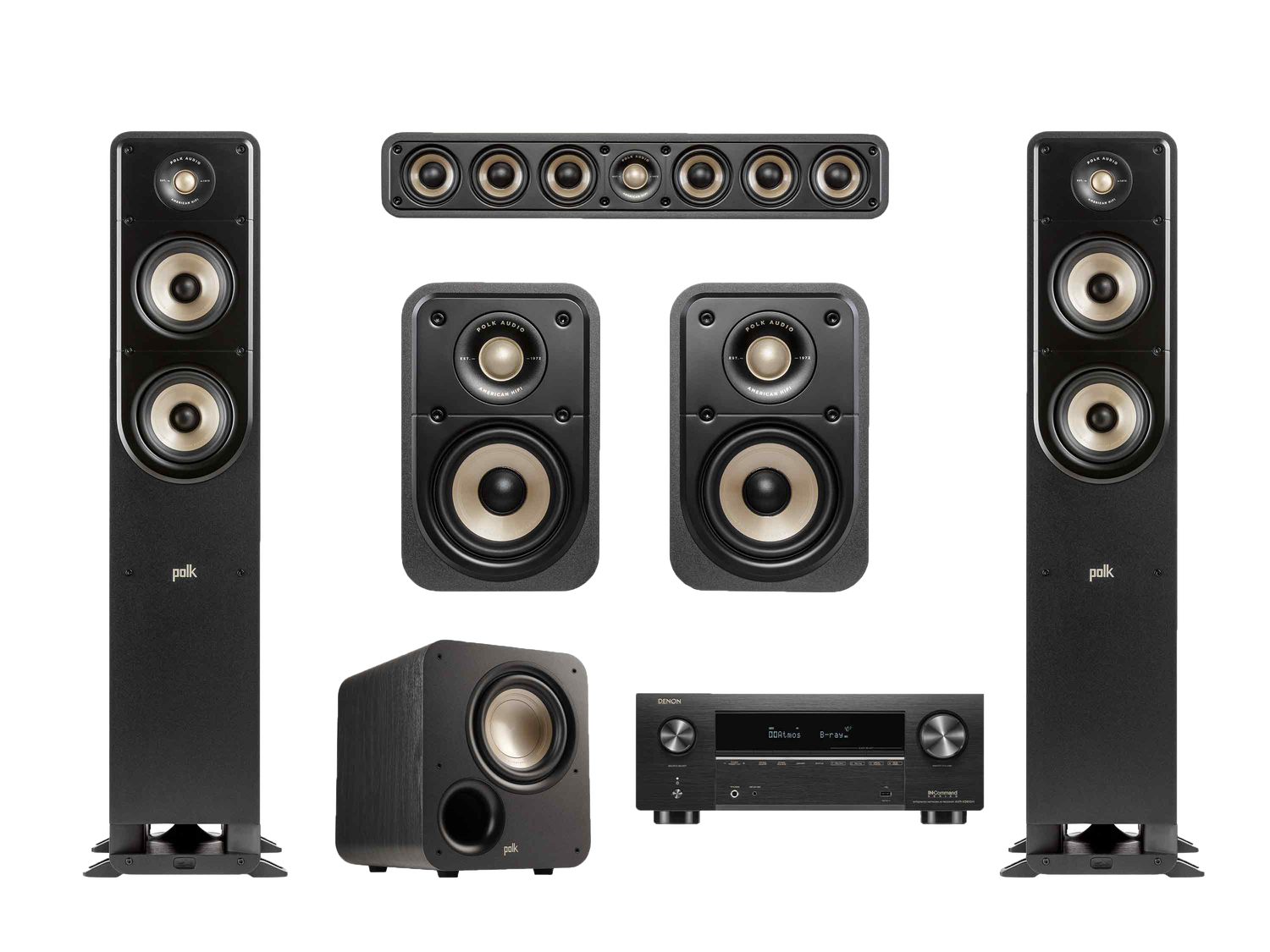ES50, ES10, ES8, ES35 and Denon AVR-X3800H products together as a bundle