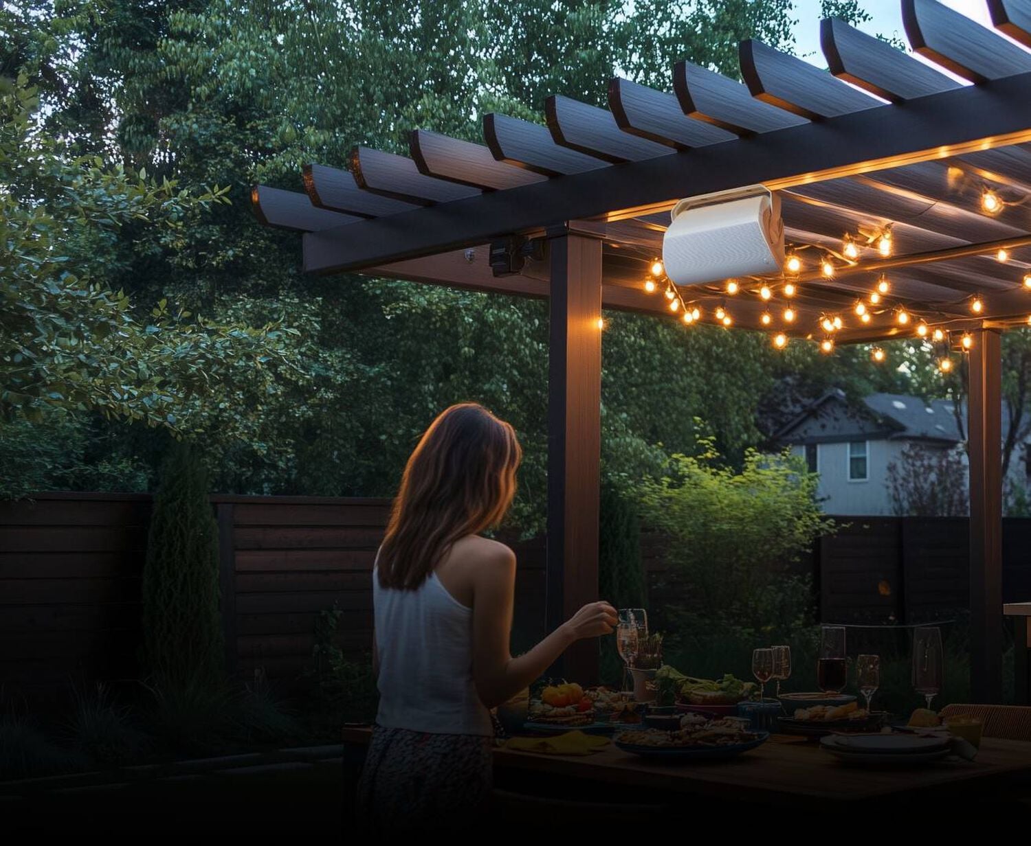 Atrium speakers on a patio