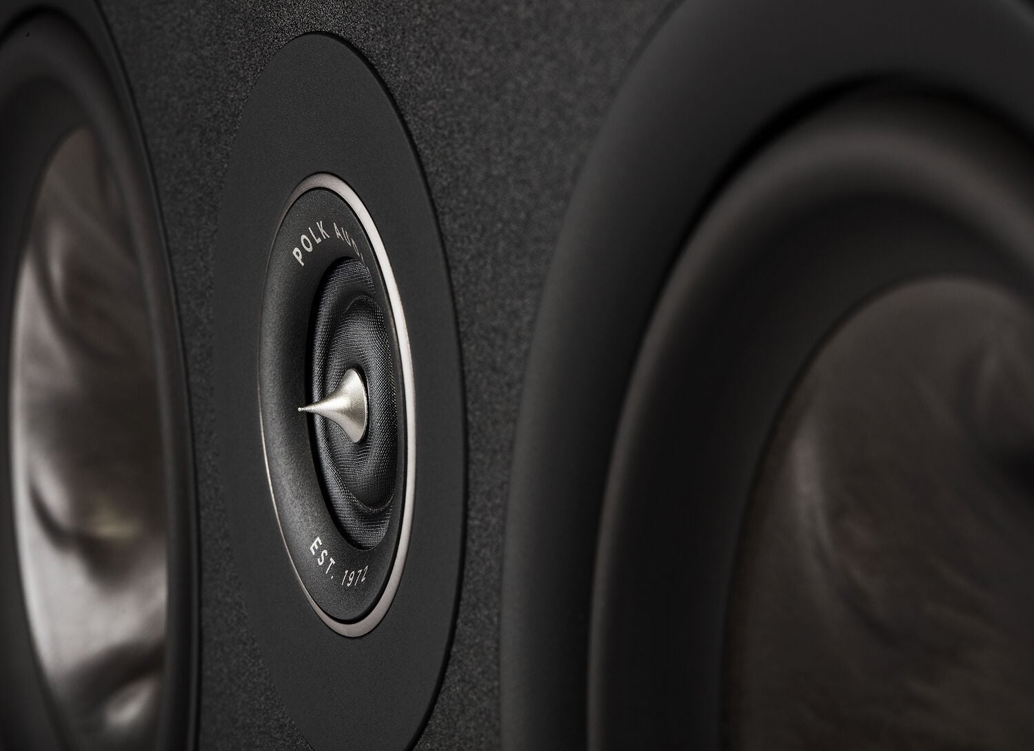 Close up of the drivers on a center channel speaker